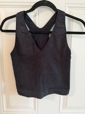 Joy-Lab Ribbed V-Neck Racerback Crop Tank in Black